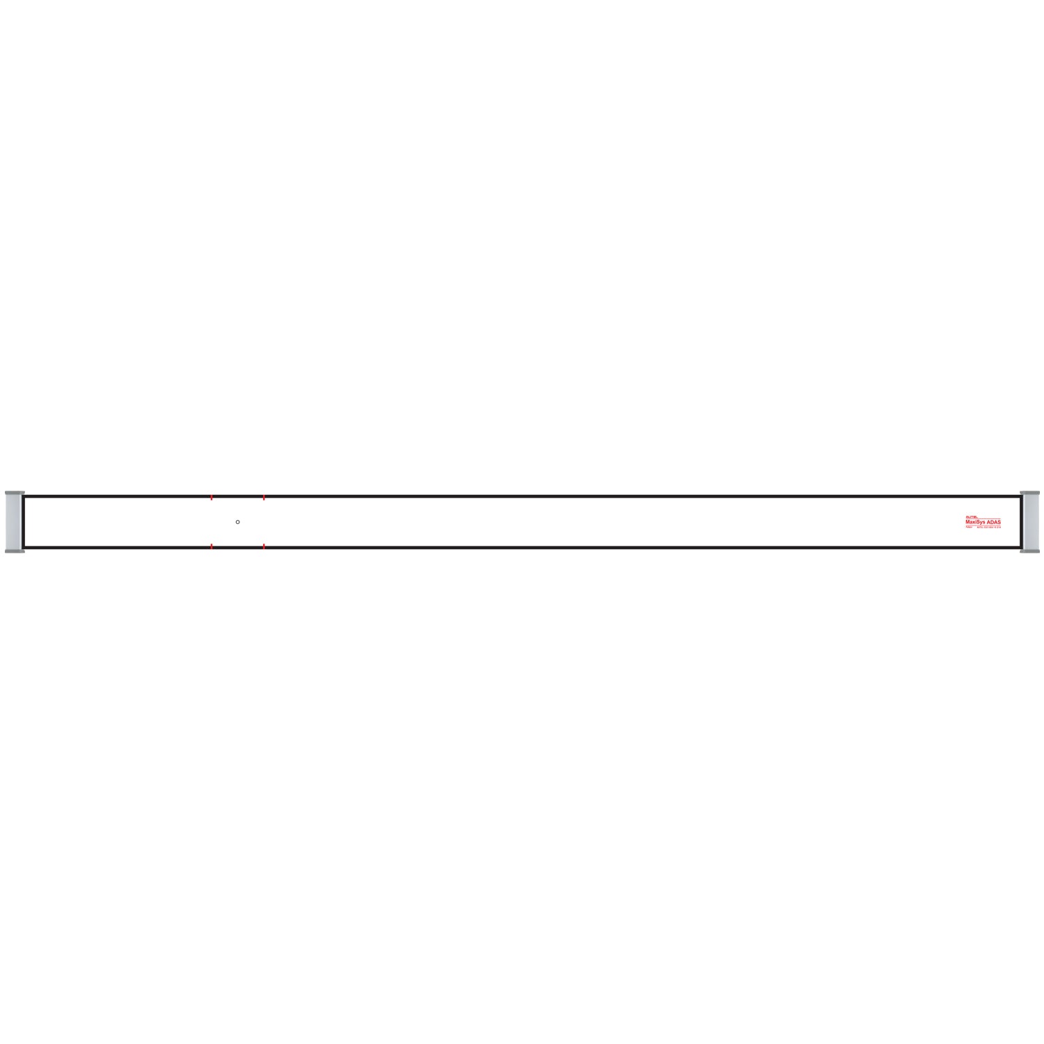 Rectangular metal bar with a red logo on a white background